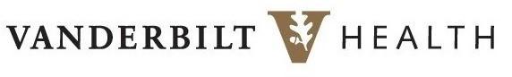 The image shows the logo of vanderbilt health, composed of the words "vanderbilt health" in a serif font, alongside a stylized "v" with a leaf motif that may represent health and vitality.