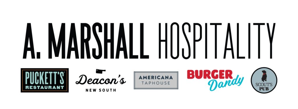 The image features a collection of logos for a group of restaurants and establishments under the umbrella of "a. marshall hospitality." each logo has a distinct design, suggesting the unique identity of each restaurant or pub.