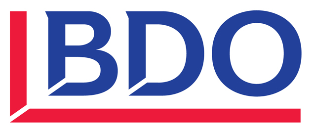 The image shows the logo of bdo, which is composed of the letters "bdo" in bold, uppercase font, colored in blue with a red underline accent.