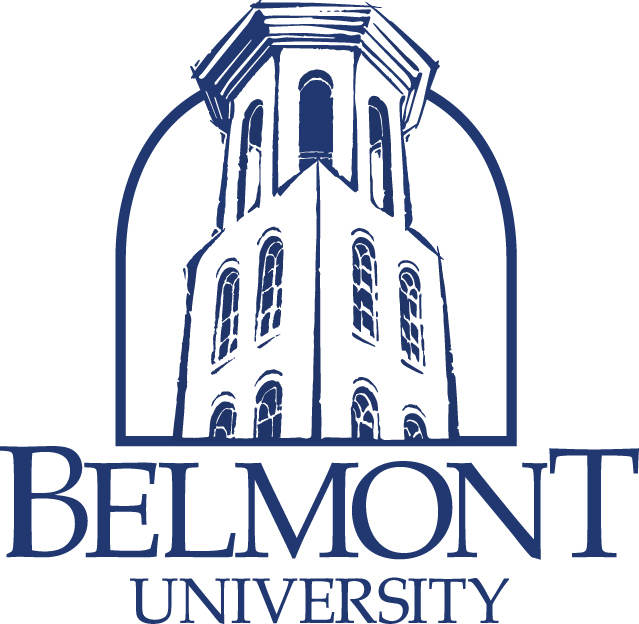 The image shows a graphic logo for belmont university, featuring a stylized illustration of an iconic bell tower associated with the university and the institution's name in bold lettering below it.