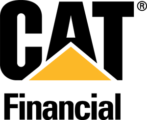 The image shows a logo with the letters "cat" in bold black type above a yellow triangle resembling the shape of a caterpillar track, with the word "financial" written in smaller black letters beneath. the logo has a registered trademark symbol, indicating that it is a legally registered trademark.