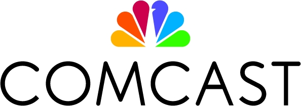 The image shows the logo of comcast, featuring a colorful peacock design above the bold, capitalized text "comcast.