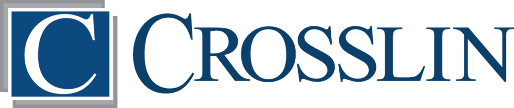 The image displays the logo of crosslin, which consists of a stylized letter "c" in blue with the name "crosslin" written alongside it, also in blue, characterized by a professional and clean font. the logo is set against a transparent background.