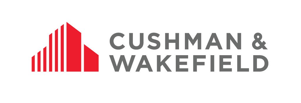The image displays the logo of cushman & wakefield, which consists of a graphical element resembling a stylized bar chart in red, alongside the company name in gray and black text. the logo represents the brand identity of the global commercial real estate services firm.
