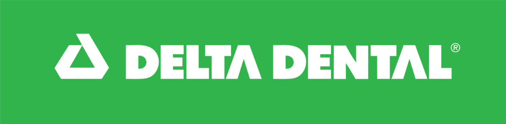 The image displays the logo of delta dental on a green background.
