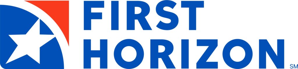 The image displays the logo of first horizon, featuring a bold red and blue design with a white star, symbolizing the company's branding.