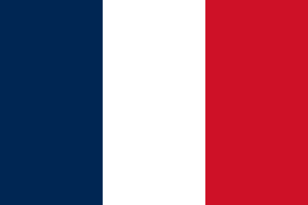 The national flag of france, known as the tricolor, consisting of three vertical bands of blue, white, and red.