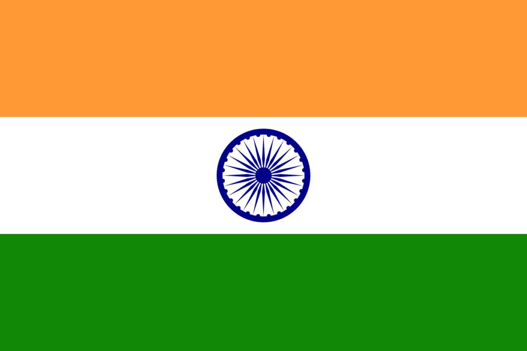 The flag of india, featuring a deep saffron (kesari) top band, a white middle band with a navy-blue wheel with 24 spokes (the ashoka chakra), and a green bottom band.