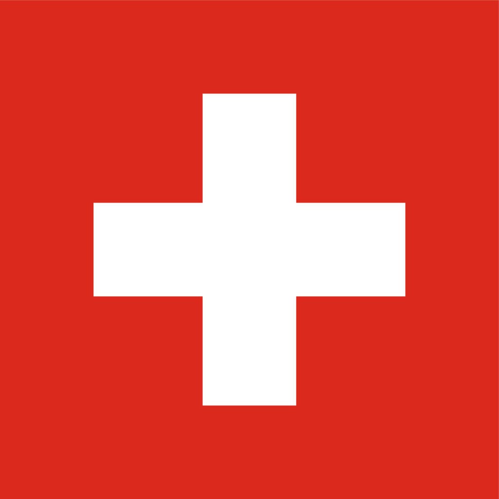 The image features a white cross centered on a red background, representing the national flag of switzerland.