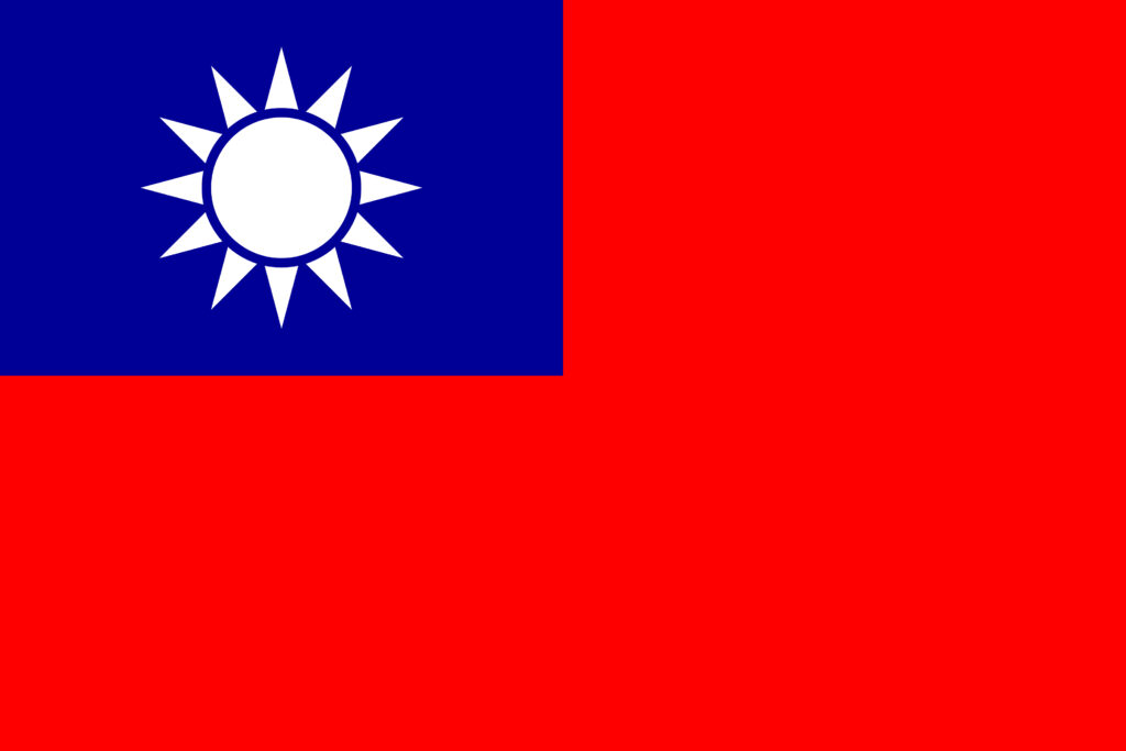 Flag of the republic of china (taiwan) consisting of a red field with a blue sky with a white sun in the upper hoist-side quadrant.