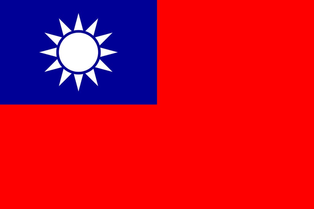 Flag of the republic of china (taiwan) consisting of a red field with a blue sky with a white sun in the upper hoist-side quadrant.