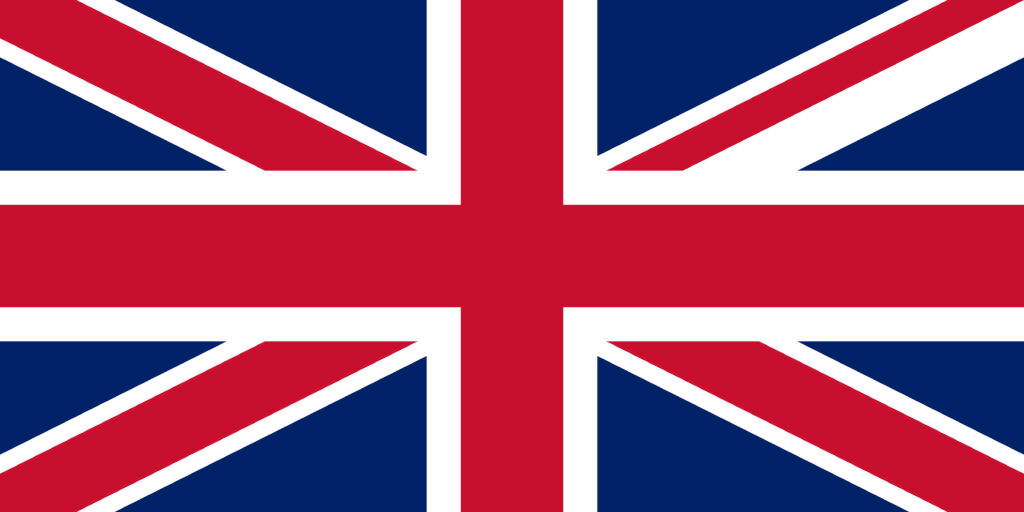 The union jack: the national flag of the united kingdom, featuring a blue field with the red cross of saint george (patron saint of england) edged in white, superimposed on the diagonal red cross of saint patrick (patron saint of ireland), which is superimposed on the diagonal white cross of saint andrew (patron saint of scotland).