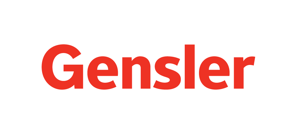 The image displays the logo of gensler, which consists of the company's name in a bold, red, sans-serif font.