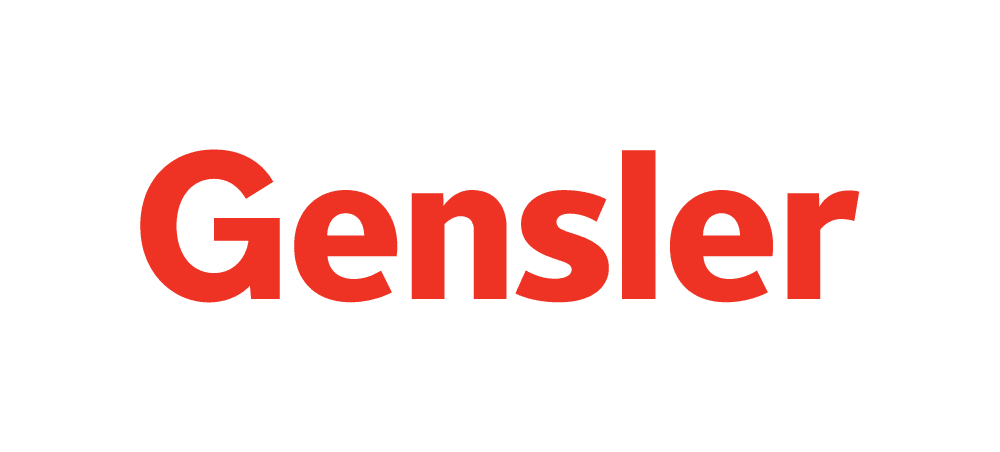 The image displays the logo of gensler, which consists of the company's name in a bold, red, sans-serif font.