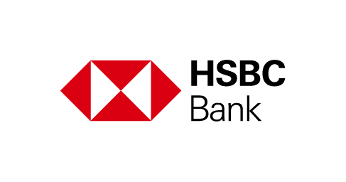 The image displays the logo of hsbc bank, featuring a red and white hexagon symbol next to the letters "hsbc bank".