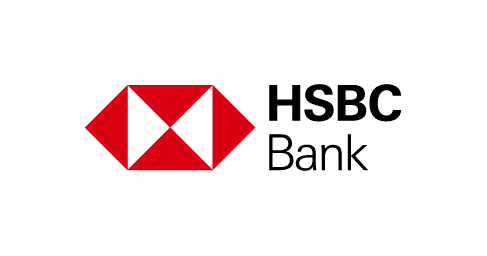 The image displays the logo of hsbc bank, featuring a red and white hexagon symbol next to the letters "hsbc bank".