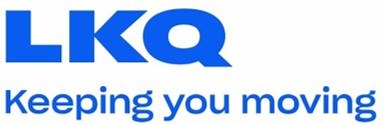 The image features the logo of lkq corporation, with its company name in bold, blue letters followed by the slogan "keeping you moving" in smaller text, conveying their commitment to providing automotive parts and services.