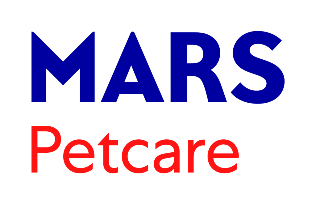 Logo of mars petcare, featuring the word 'mars' in bold blue letters above the word 'petcare' in red.