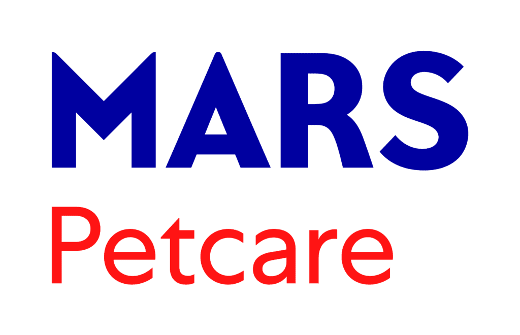 Logo of mars petcare, featuring the word 'mars' in bold blue letters above the word 'petcare' in red.