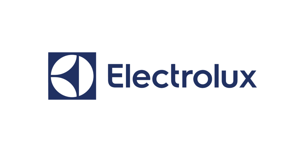 The image shows the logo of electrolux, which consists of a stylized letter 'e' inside a circle next to the word "electrolux." the logo is presented in a blue color scheme against a black background. electrolux is a well-known multinational appliance manufacturer.