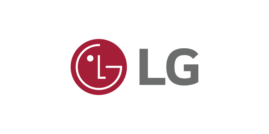 Lg electronics logo with a stylized red and white 'l' and 'g' inside a circle next to the letters 'lg' in dark grey.
