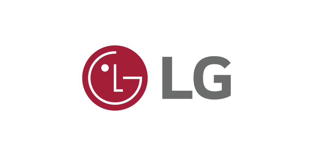 Lg electronics logo with a stylized red and white 'l' and 'g' inside a circle next to the letters 'lg' in dark grey.