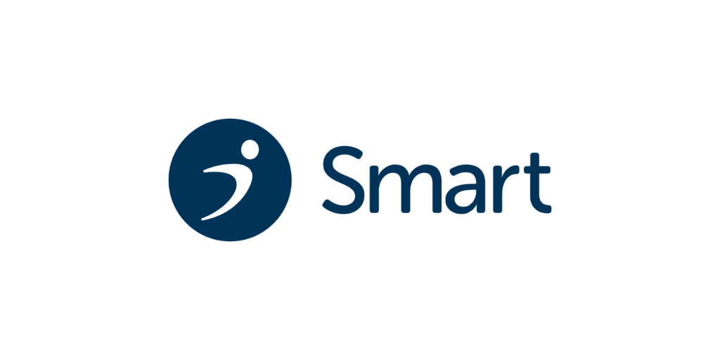 A logo with a stylized human figure within a circle to the left of the word "smart" written in a modern, clean font.