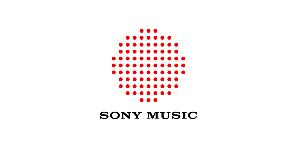 Red dot pattern forming an abstract shape above the text "sony music".