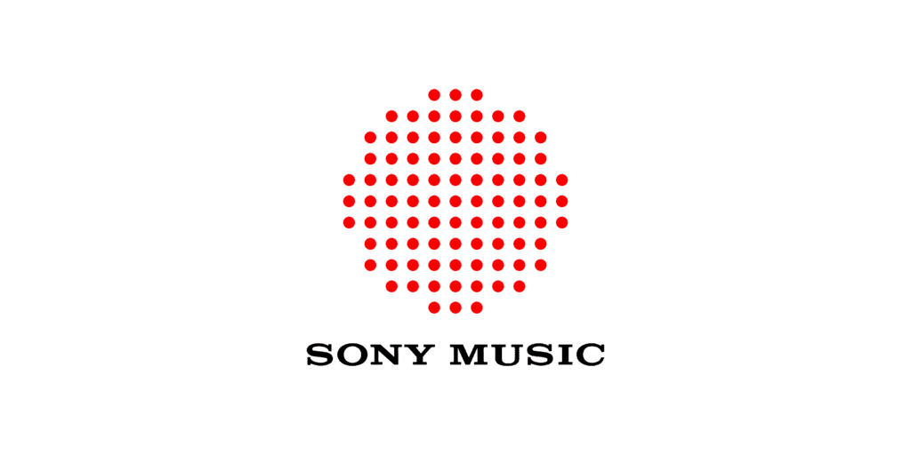 Red dot pattern forming an abstract shape above the text "sony music".