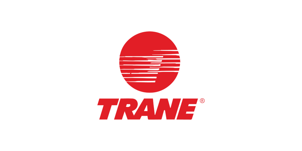 Trane brand logo with its distinctive red circle and bold red lettering.