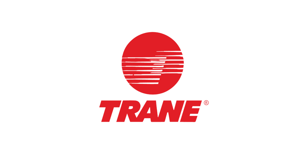 Trane brand logo with its distinctive red circle and bold red lettering.