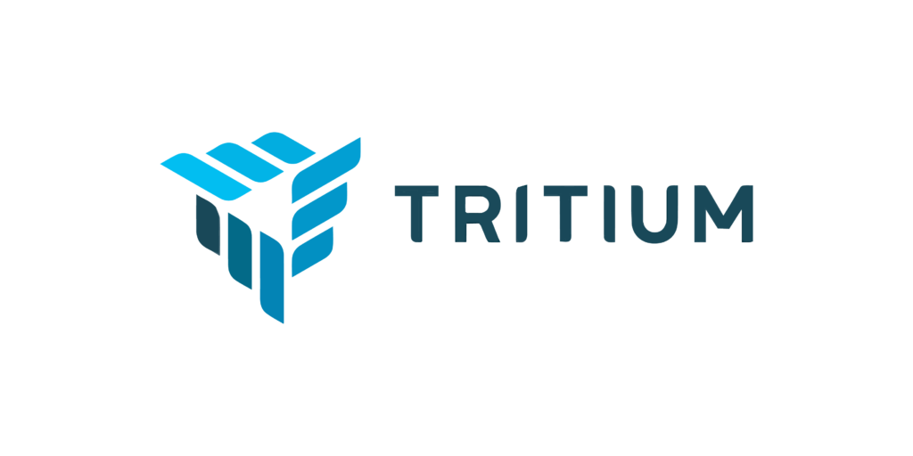 Tritium - stylized blue and gray cube logo with dynamic stripes representing a modern, innovative brand identity.