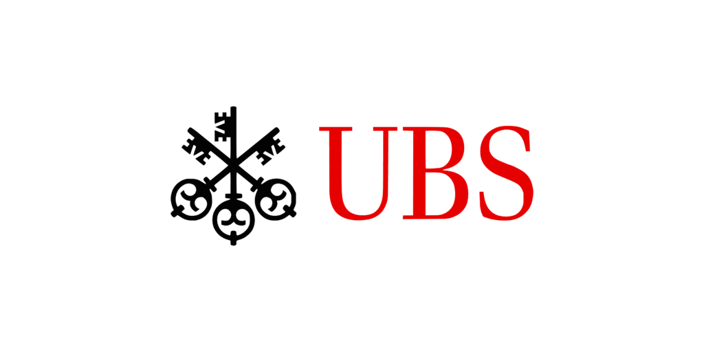 The image shows the logo of ubs group ag, which is a multinational investment bank and financial services company founded and based in switzerland. the logo consists of three keys crossed in the center, symbolizing confidence, security, and discretion, and is next to the bold red letters "ubs.