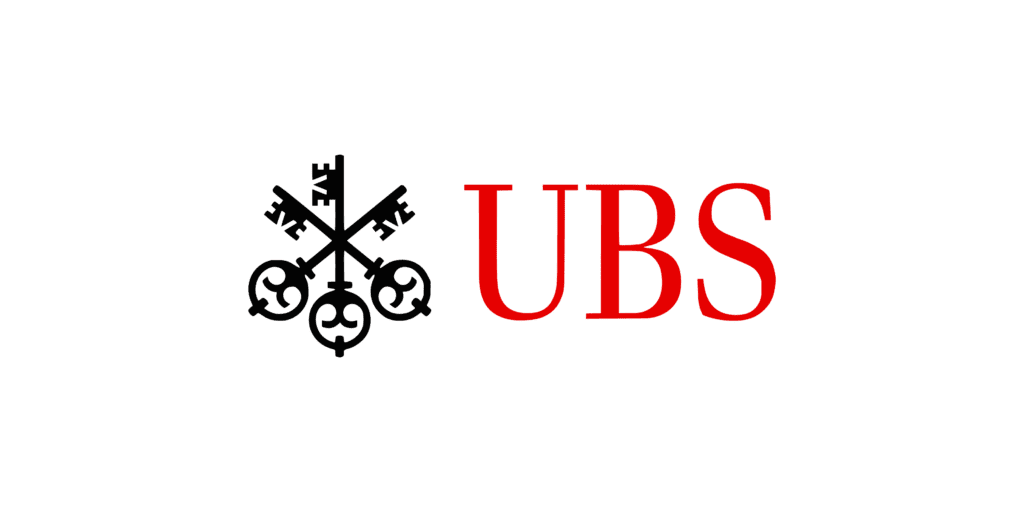 The image shows the logo of ubs group ag, which is a multinational investment bank and financial services company founded and based in switzerland. the logo consists of three keys crossed in the center, symbolizing confidence, security, and discretion, and is next to the bold red letters "ubs.