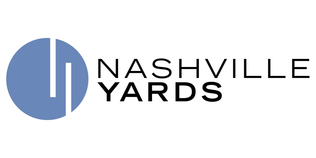 Logo of nashville yards, featuring a stylized letter 'n' in a blue circle next to the words 'nashville yards' in black font.