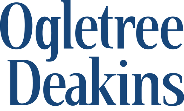 The image shows the text "ogletree deakins" in a serif font, with "ogletree" above "deakins," both texts aligned to the left in navy blue color. the text is likely representing the name of a company, organization, or law firm.