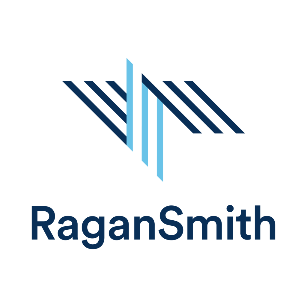 Abstract geometric logo in shades of blue for "ragansmith.