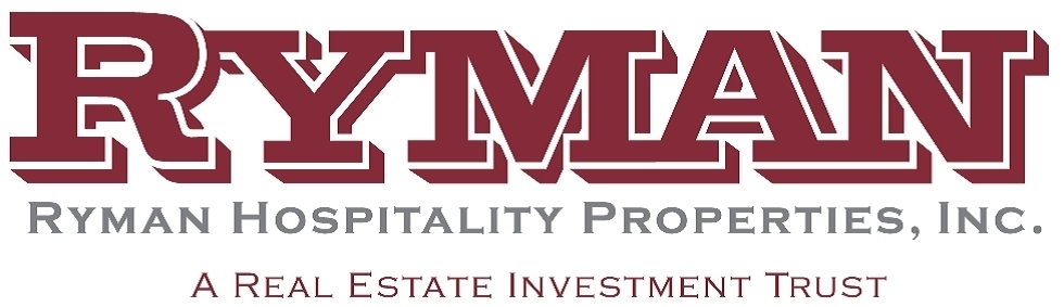 Logo of ryman hospitality properties, inc., showcasing the company's name in bold maroon letters with a tagline indicating its business as a real estate investment trust.