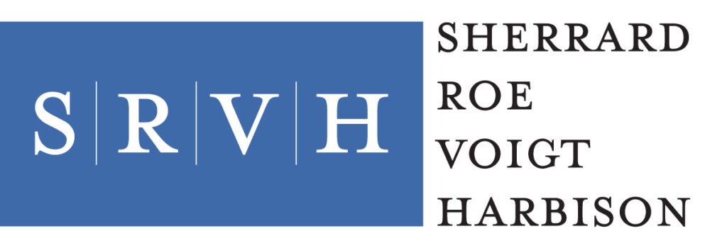 The image shows a logo or emblem with the letters "srvh" in a large, bold font against a blue background. to the right, the names "sherrard roe voigt harbison" are aligned vertically with each name starting with the corresponding letter from the "srvh" acronym. this suggests that the acronym "srvh" represents the initials of the four names listed.