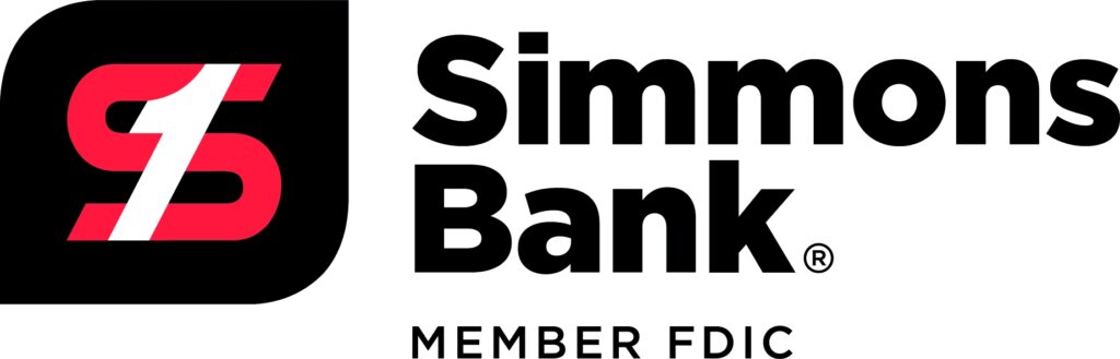 The image shows the logo of simmons bank, which is characterized by a stylized letter 's' in red and black colors, accompanied by the bank's name in bold typeface. there is also a tagline or designation "member fdic" underneath, indicating that this bank is a member of the federal deposit insurance corporation.