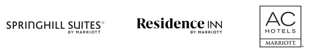 Logos of various marriott hotel brands: springhill suites, residence inn, and ac hotels.