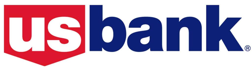 The image displays the logo of u.s. bank, consisting of the name "usbank" in lowercase letters accompanied by a red and blue shield-shaped emblem.