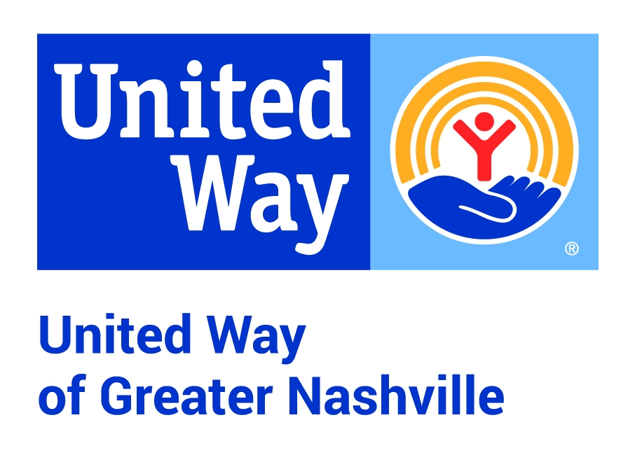 United way logo with the text "united way of greater nashville," depicting a stylized human figure with outstretched arms above an open hand, enclosed within a circular design, symbolizing care and support within a community.