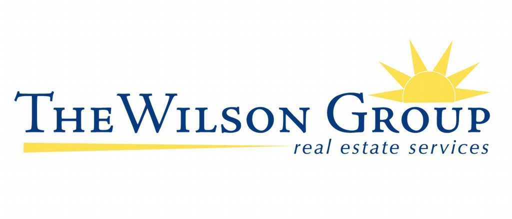 The wilson group real estate services logo featuring a stylized sun rising above the text.