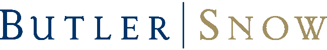 Logo of butler snow, featuring a combination of dark blue and gold lettering in a serif font.