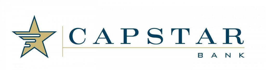 A sleek logo of capstar bank featuring a gold star to the left and the bank's name in bold, capitalized letters with the word "bank" in a smaller font below.