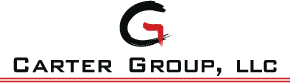 Carter group, llc logo featuring a stylized red letter 'g' as part of the design.