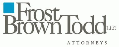Logo of frost brown todd llc, a law firm, featuring stylized text and a blue square graphic.
