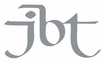 Stylized grey lettering forming the letters "jbt" with artistic flourishes.
