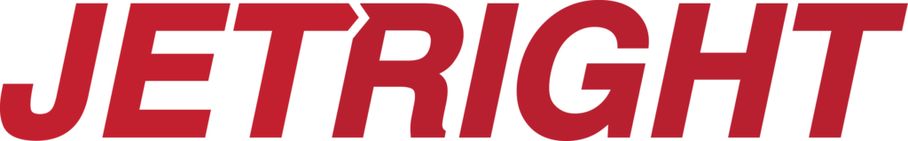 The image shows the word "jetright" in bold, capital letters, primarily in a red color. the font is solid and modern, suggesting it may be a logo or branding for a company, possibly linked to aviation or transportation given the word "jet" in the name.